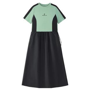 FILA FUSION斐乐潮牌针织连衣裙女夏季长裙短袖中长款修身裙裙子