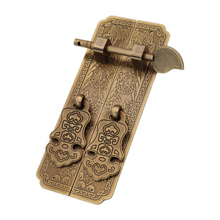 中式纯铜书柜门复古拉手仿古插销门锁搭扣全铜红木家具实木门把手