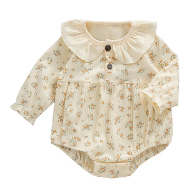 A类婴儿暖黄小碎花包屁衣