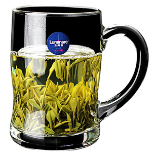 乐美雅玻璃杯家用水杯耐热钢化带把手柄茶杯大容量喝水泡茶杯子