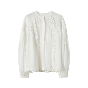 CROWNLESS未冕夏季轻盈百分百苎麻随性度假风重工镂空衬衫套装女