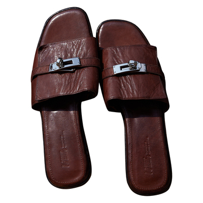 Le'Murmure水洗马皮一字带拖鞋