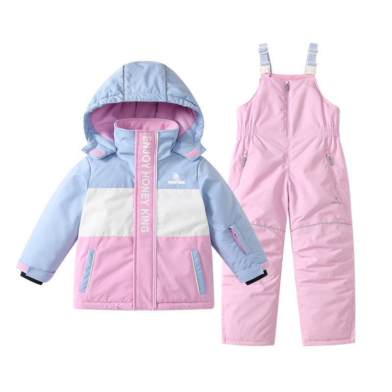 honeyking儿童滑雪服套装加厚保暖防水连帽外套背带裤滑雪裤雪服