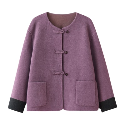 齐黛品牌紫色双面羊绒大衣女2025秋冬新款100纯羊毛妈妈呢子外套