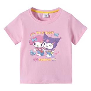新库洛米衣服儿童短袖短裤潮两件套kuromi女童纯棉印花上衣裤子27