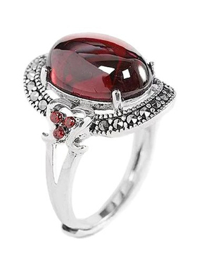 国风红色蛋面戒指女士复古宫廷风