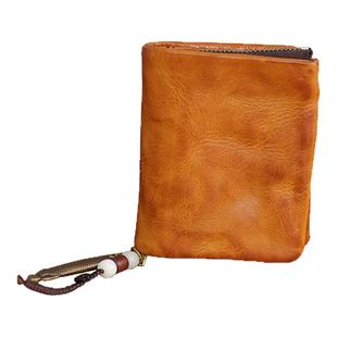 玩爷手工真皮小钱包男女短款钱夹头层牛皮三折皮夹子竖款拉链卡包