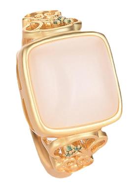 中国风典雅古法金指环宫廷风旗袍汉服设计铜镀金镶白玉开口戒指女