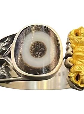 【藏玺物与悟/缘】925银镶嵌金刚杵白拉姆绿度母扎基拉姆天珠戒指