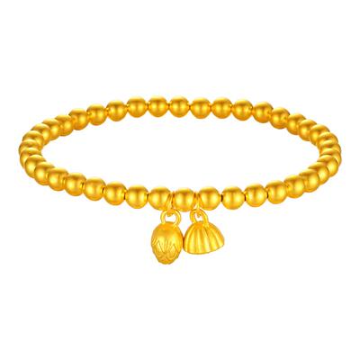 足金古法两世欢手串金珠莲蓬手链