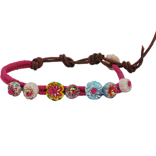 7个愿望 古董琉璃珠皮绳单圈友谊手链女男