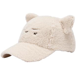 热风2025年冬季新款女士可爱毛绒立体耳朵棒球帽温暖舒适