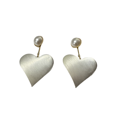 欧美夸张金属风爱心珍珠夸张耳环