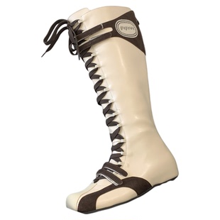 小众设计运动风百搭高筒靴2026春夏方头低跟内增高复古绑带骑士靴