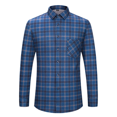 保罗冬季含羊毛保暖衬衫男士长袖宽松中老年爸爸加绒加厚格子衬衣