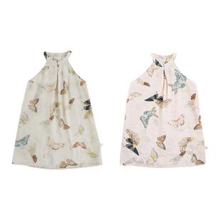 幼悠女童削肩领花蝴蝶旗袍裙2025夏季轻盈飘逸中式立领无袖连衣裙