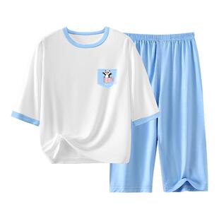 莫代尔儿童睡衣套装夏季男孩女童家居服薄款大童七分袖冰丝空调服