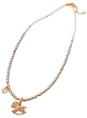 金色锆石小马珍珠毛衣项链高级感