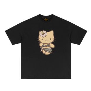 drew美式复古豹纹Kitty猫短袖t恤男女休闲宽松重磅纯棉潮牌上衣夏