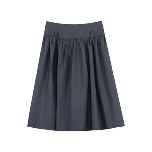 pusumede挺括有型 黑色高腰半身裙女宽松褶皱遮胯大裙摆a字裙子