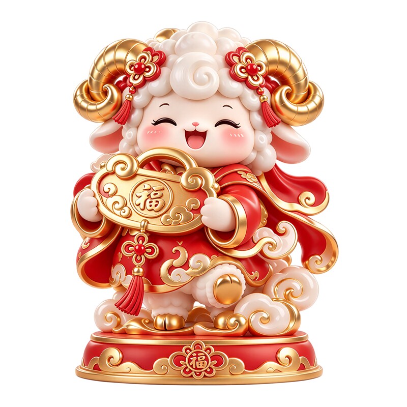 软萌如意羊墙贴喜庆金福国风羊年新年喜庆防水自粘装饰贴纸画