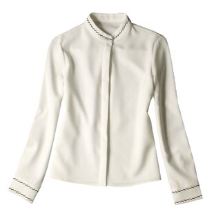 8503-绣花 垂顺抗皱百搭通勤OL小圆领白领长袖职业打底白衬衫不透