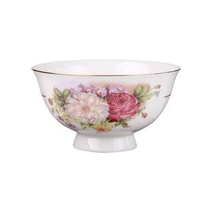 欧式牡丹唐山骨瓷餐具碗碟套装家用陶瓷高脚饭碗面碗金边盘子汤碗