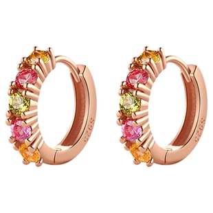 925纯银天然碧玺耳环新中式耳扣彩宝耳钉水晶耳饰耳圈生日礼物女