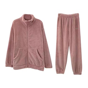 秋冬款睡衣女士加厚珊瑚绒ins风休闲可外穿加绒保暖法兰绒家居服