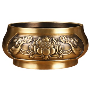 香炉家用供奉上香纯黄铜铜炉室内佛前香火供炉观音财神莲花香炉碗