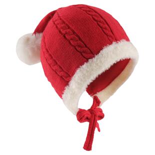 宝宝帽子红色圣诞帽毛球针织毛线帽女宝新年款冬季保暖防风护耳帽