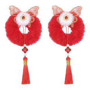 儿童新年红色头饰女童流苏发圈扎头发丸子头发绳女孩过年喜庆头绳
