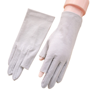 歌诺达女士舒适纯棉月子手套春夏透气薄款吸汗露二指短款触屏