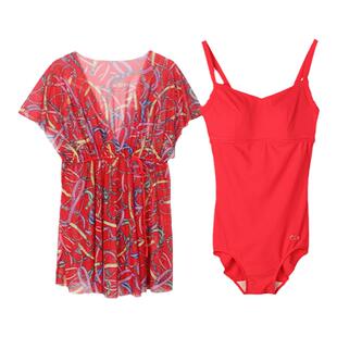 安莉芳官方奥莱夏季时尚印花连体泳衣裙装大胸显瘦遮肉度假游泳衣