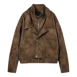 白口阳【西部猎人】韩版宽松双层领麂皮绒保暖夹克外套男2024新款