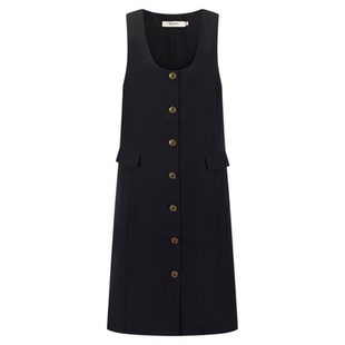 DTLANDO冬季女装简约无袖连衣裙直筒单排扣设计师品牌背带裙子