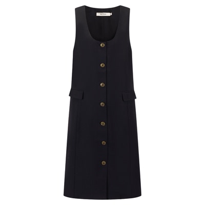 DTLANDO冬季女装简约无袖连衣裙直筒单排扣设计师品牌背带裙子