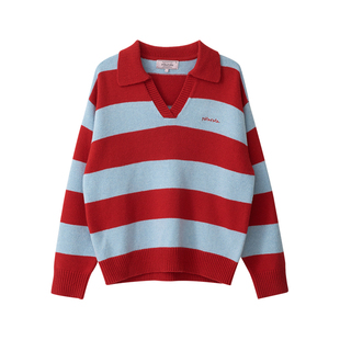 [张元英卢正义同款]ROLAROLA25年羊毛条纹翻领针织衫毛衣宽松上衣