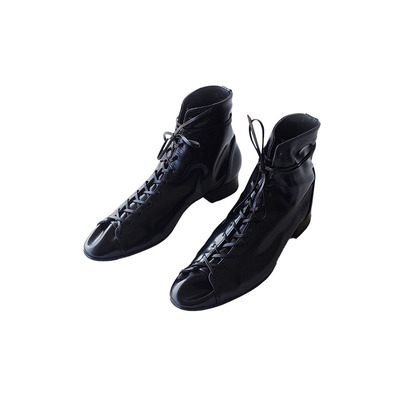 牛皮复古法式简约系带短靴黑色