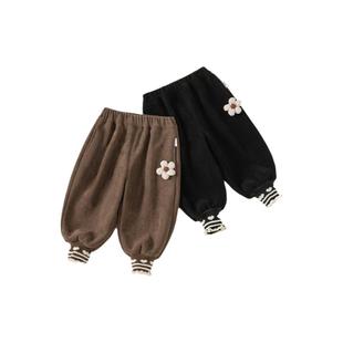 女童裤子加绒冬装女宝宝灯芯绒长裤加厚休闲裤儿童童裤一体绒秋冬