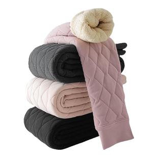 内穿羊毛保暖裤女秋冬加绒高中生羊羔绒东北哈尔滨漠河防寒打底裤