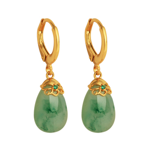 天然非洲翠纯银水滴耳扣女翡翠绿色玉耳饰三八妇女节礼物耳环耳坠