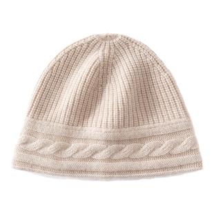 秋冬100%纯山羊绒帽子女士大头围百搭针织渔夫帽显脸小盆帽