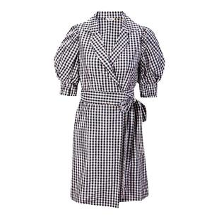 tanni春夏款温柔淑女风系带泡泡袖收腰中长款连衣裙TL11DR021A