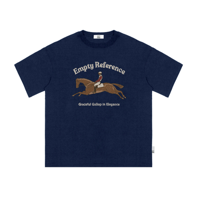 EMPTY REFERENCE 藏青色雪花肌理手绘马术印花上衣短袖T恤打底衫