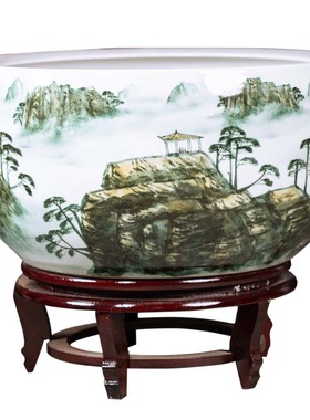 景德镇手绘中式陶瓷鱼缸摆件