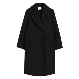 HM女装毛呢外套冬季双排扣平驳领纽扣前襟大衣1170404