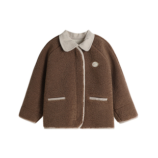 布丁哈鲁冬装女童洋气2025秋冬季新款儿童加厚羊羔绒休闲拼接外套