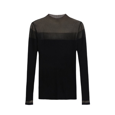 秋季黑色高级感气质蕾丝网纱毛衣