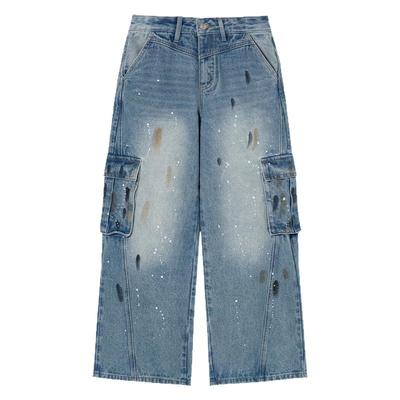 SOFITTE 25新款女士泼墨斜线分割牛仔裤工装裤银泰百货 301355